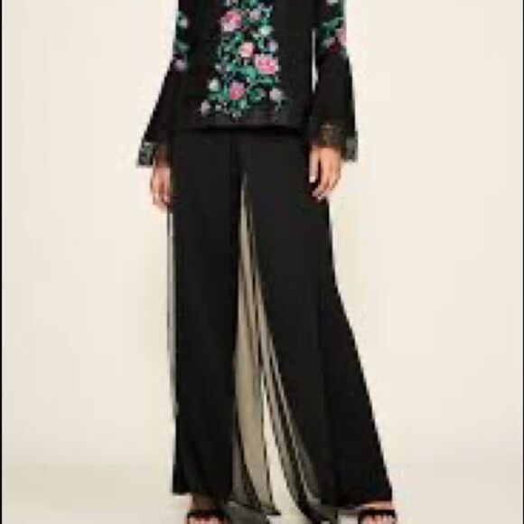 Tadashi Shoji Black Seaton Chiffon Panel Pant - Picture 2 of 9